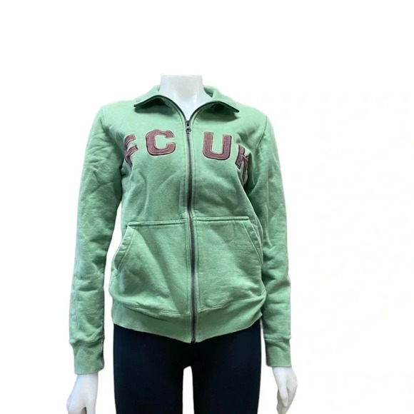 FCUK French Connection Vintage Green Zip Up Sweater Size XS - Picture 6 of 10